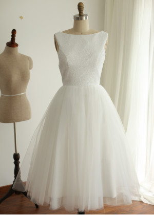 Boat Neck Ivory Sequin Tulle V Back Simple Bridesmaid Dress